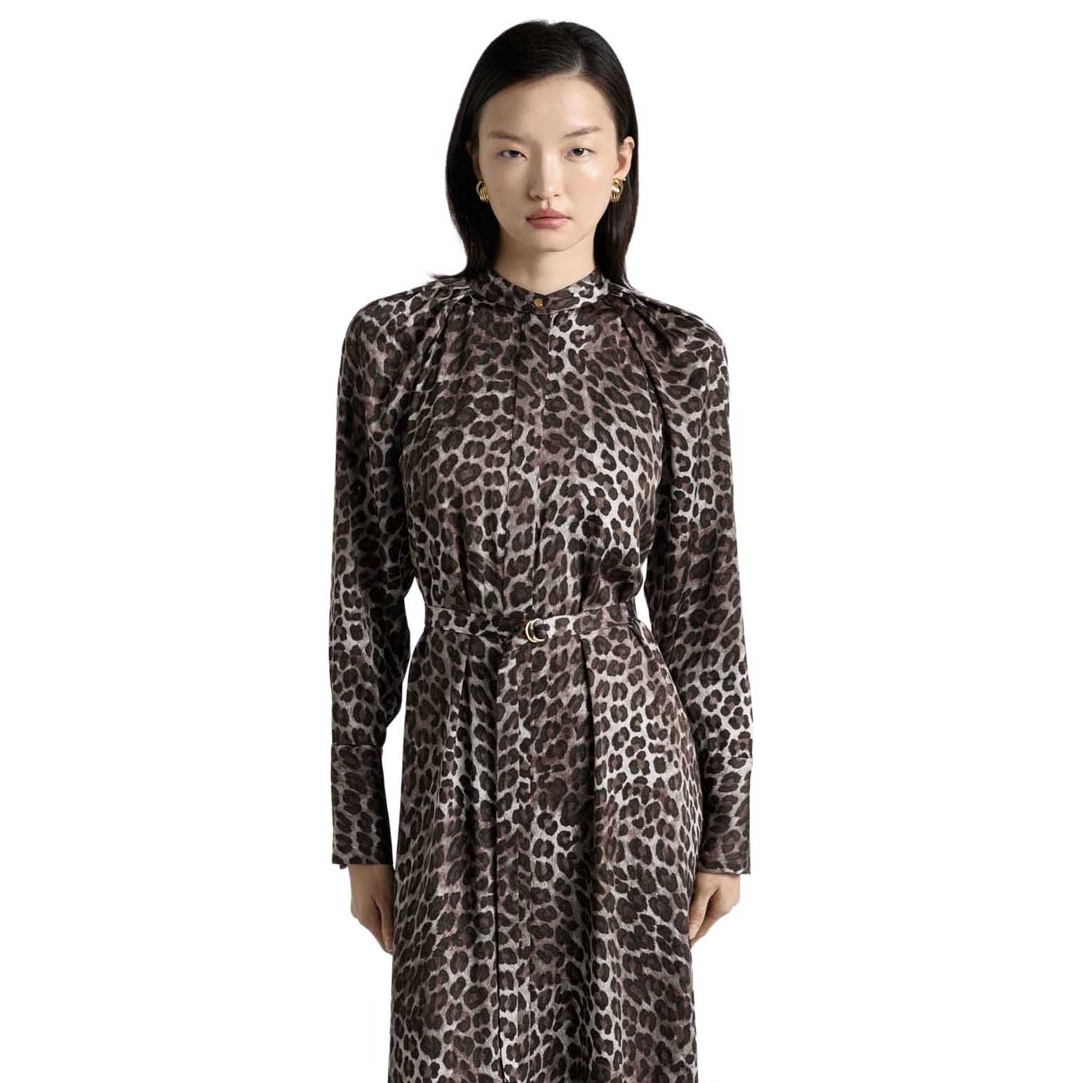 Cue Leopard Viscose Satin Belted Midi Dress